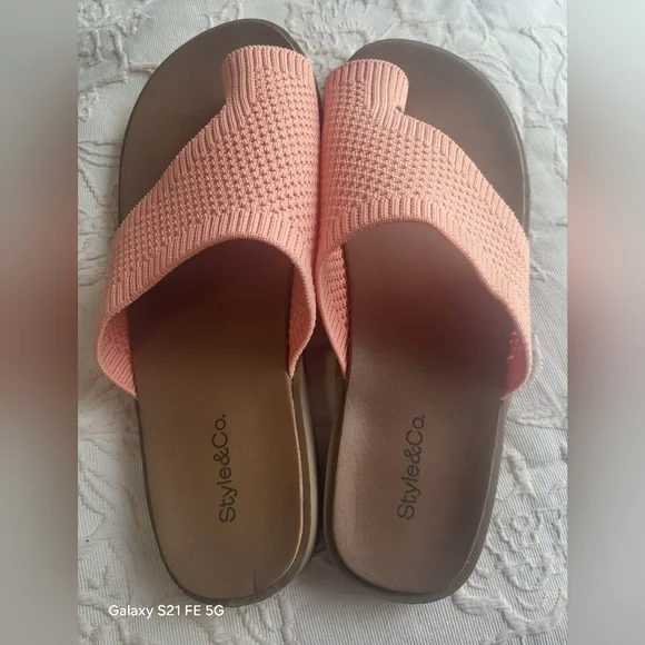 Style & Co. Light Orange Knit Slide Sandals - Picture 2 of 7